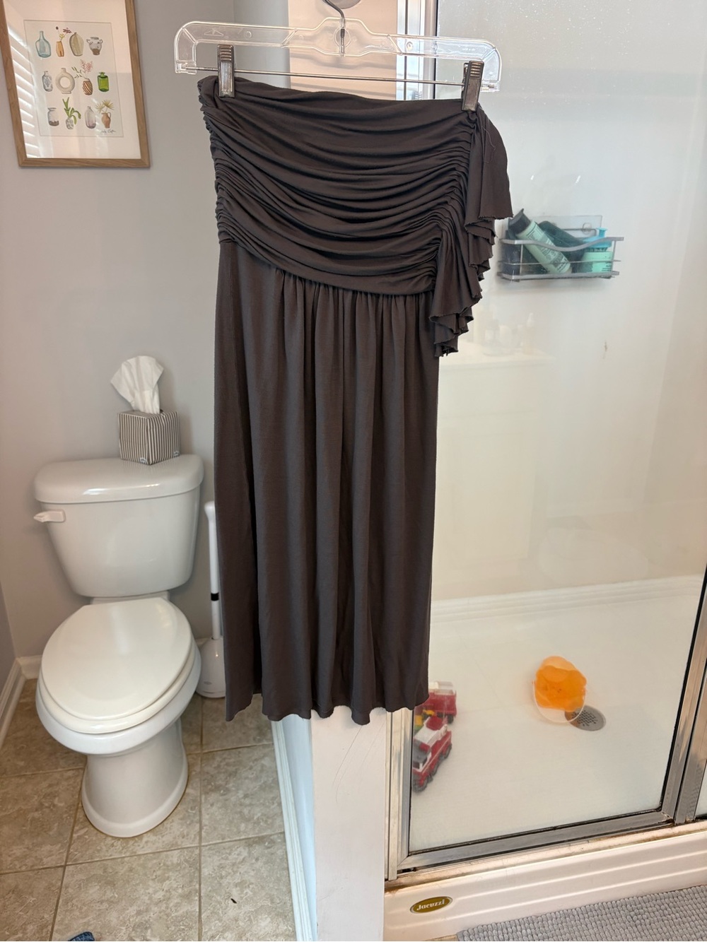 J.Crew Women's Strapless Ruched Jersey Dress Gray Size 2 Midi